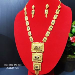 Terbaru !!! Kalung Dubai Set Anting Warna Emas Kombinasi Hijau AAKD753