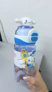 Cute Kids 500ml Dual Drinking Bottle with Straw Spout Leakproof Lock Cap Portable Water Bottle for School Outdoor