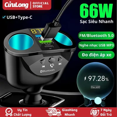 Bộ Chia Tẩu Sạc Ô Tô Bluetooth 5.0 FM sạc siêu nhanh 66W USB nghe nhạc MP3 bộ chia tẩu sạt xe hơi xe tải hiển thị điện áp đa năng