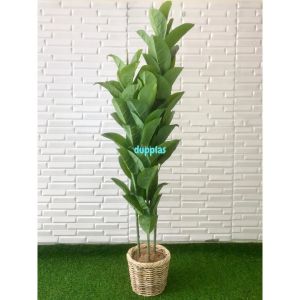 Pohon Artificial Tanaman Hias Karet T150 Cover Pot Anyaman Rotan Bulat Dekorasi Kantor Aesthetic