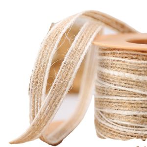 20M White Edge Jute String Twine Burlap Braided Crafts Gift Box Packaging Hemp Rope Woven Belt