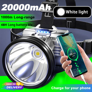 20000mAh lampu suluh kepala super terang kalis air lampu kepala paling terang tahan lama kuning Head lamp led rechargeable waterproof headlight led light Headlamp for head super bright hight power for fishing hiking type c 18650 battery 超亮led头灯