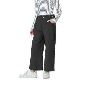 Rolanko Corduroy Trousers for Kids Girls Straight Leg High Waisted Pants with Elastic Button Pockets for Autumn 4-14 Years