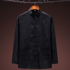 2026 Dragon Tang Suit for Men - Embroidered Long Sleeve Silk Satin Shirt Plus Size CNY Traditional Costume for Dad & Grandpa