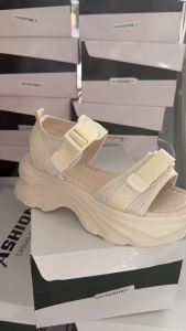 [Free Shipping] WomenS Summer 2026 New Sports Sandals Ladies Wedge Heel White Thick-Soled Platform Shoes With Velcro Straps