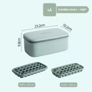 Combo khay đá có nắp 4 trong 1 nhựa cao cấp FEEKA Khay làm đá viên kèm thìa xúc 4 trong 1 + hộp tiện lợi