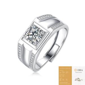 [Lockend] Nhẫn nam Starlight (có thể chỉnh size) Moissanite 1 Carat màu D Bạc S925 mạ Bạch kim có chứng chỉ GRA sang trọng nam tính
