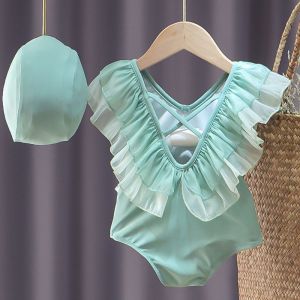 HF Kid Swimsuit Korean Version Fashion New INS Cartoon Cute One-piece Swimsuit High Quality Soft And Comfortable Kids Swimwear Free Swimming Cap Swimming Suit For Girls baju renang kanak kanak 22052506