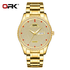 OPK Watch For Men Waterproof Flash Diamond Dial Stainless Steel Strap With Calendar Luminous Quartz Mens Casual Watch