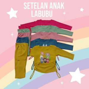 Bisa bayar d tempat setelan muslim labubu anak perempuan usia 2-12 tahun samping serut celana cargo
