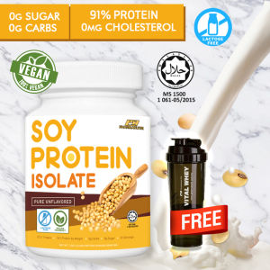 Pharmanutri Soy Protein Isolate 1kg 33 servings (Unflavor) 91% Protein By Weight 0g Sugar - Vegan Protein + FREE Vital Whey Advance Shaker 3 in 1 vs Myprotein Shaklee ESP Soluxe Cosway