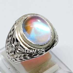 Cincin batu akik kalimaya india full jarong pelangi dim 12x10 mm