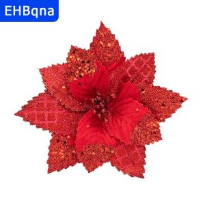 [COD] EHBqna SPORTS ต้นคริสต์มาสเทียมดอกไม้ประดิษฐ์ทำจากผ้าไหมเทียมประดับต้นคริสต์มาสมีประกายวิบวับสำหรับวันหยุดงานแต่งงาน