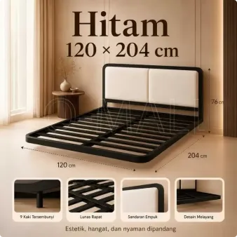 JO Ranjang Tidur Besi Tempat Tidur Besi Dipan Besi Minimalis Melayang Sandaran Empuk Tanpa Kasur 100/120/160/180cm Kamar Tidur