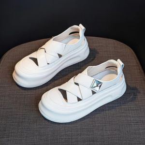 Leather Thick-soled Roman Sandals Womens New Ultra-light Soft Hollow Athleisure Small White Shoes Womens Cricket Shoes
