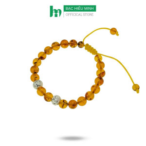 Vòng Lắc Tay Hổ Phách Cho Bé Nhựa Thông Tự Nhiên Màu Nâu Mix Bi Bạc 925 Dây Rút An Toàn Chính Hãng Bạc Hiểu Minh LTE548