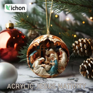 3D Acrylic Jesus Nativity Scene Pendant Christian Tree Ornament The Birth Of Jesus Pendant Navidad Decor Xmas Gift