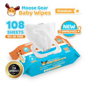 Moose Gear Baby Wipes Premium Powder Scent 108sheets with Vitamin E & Aloe Extract Thick & Soft