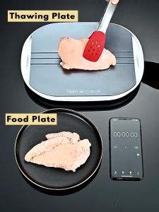 Rapid Meat Defrosting Tray with 360°Air Circulation Transparent Cover Fast Thawing Steak Chicken Seafood Veggies in Home