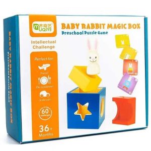 Montessori Wooden Baby Rabbit Magic Box – Hide & Seek Bunny Preposition Learning Vision Perception Educational Toy-T224
