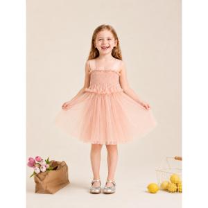 Girls Pink Princess Dress Kids Birthday Party Tutu Dress Soft Tulle Sleeveless Fairy Dress Flower Girl Dress for Wedding 90-140cm