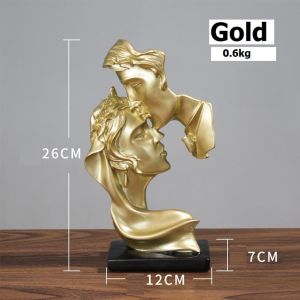 Nordic Pajangan Kissing Couple Patung Resin Emas Gold Dekorasi Ruang Tamu