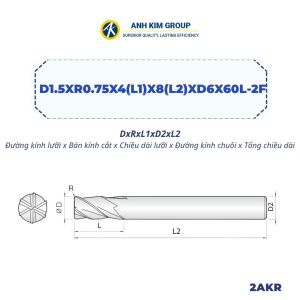 [D05-D4 50L-75L] Dao phay góc R hợp kim 2 me HRC55 EndMill gia công thô - CNC Ánh kim
