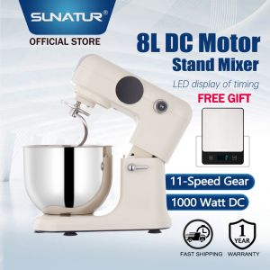 SUNATUR 8L Stand Mixer 1000W DC Motor Low Noise Flour Dough Mixer Multi-functional 11-Speed Baking Blender SM-607
