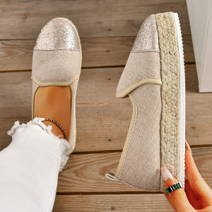 Beige Espadrilles Womens Shoes Flat Stylish and Trendy Footwear for Fashion-Forward Females Loafers Casual Slip-on Grass Woven
