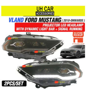 Vland Ford Mustang 2018 - Onwards Projector Led Headlamp With Dynamic Light Bar + Signal Running