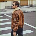 FLAVOR New Men's Real Leather Bomber Jacket with Removable F. 