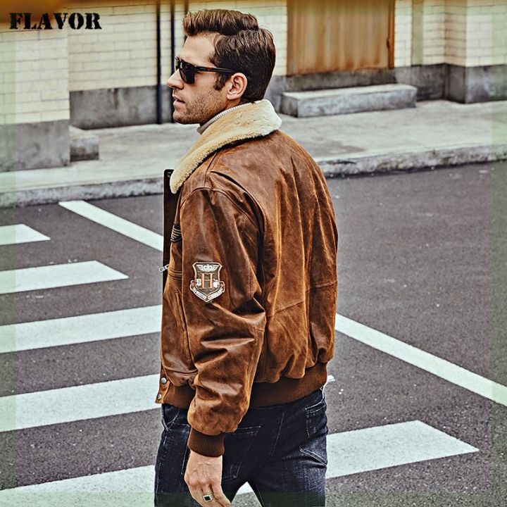 FLAVOR%20New%20Men's%20Real%20Leather%20Bomber%20Jacket%20with%20Removable%20F%20-%20Image%203