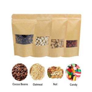 Ziplock Kraft WINDOW Paper Bag Food Airtight Packaging Bags Candy Cookies Bakery Gift