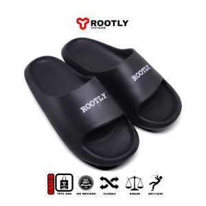 Rootly - Sandal Selop Hitam Cowok Cewek Slide Ringan Bahan Phylon