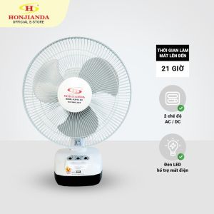 Quạt sạc tích điện để bàn AC&DC 12 inch Honjianda FL301 2 bình - có đèn ngủ LED & USB