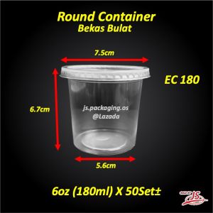 EC180 6oz Bekas Ais Krim Yogurt dan penutup Bekas Bulat PP Plastik Round Container with lids