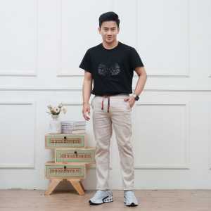 Celana Pria Panjang Pinggang Karet Bahan Chinos Melar