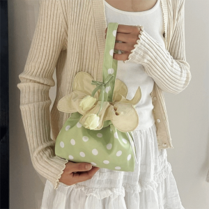GINKG Flower Pendant Flower Drawstring Crossbody Bag Floral Trim Bundle Pocket Polka Dot Flower Bag Casual Satchel Canvas Shoulder Bag Travel