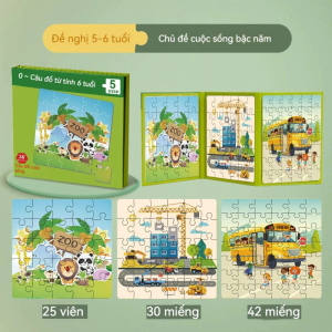 Đồ chơi xếp hình Bộ sách puzzle ghép nam châm thông minh với 3 cấp độ cho bé thử thách