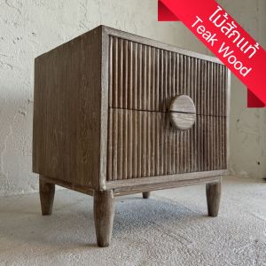 ตู้ลิ้นชัก ตู้ข้างเตียง 2 ลิ้นชัก ตู้ไม้สัก แนวบาหลี 50x40x50cmไม้สักแท้ ตู้หัวเตียง ชั้นไม้สัก วินเทจ Mid Century Modern Live Edge Nightstand