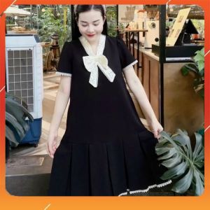 VÁY ĐẦM BẦU CÔNG SỞ DỰ TIỆC SANG CHẢNH-ĐẦM BẦU BABAY DOLL CỔ NƠ CHÂN XẾP DÁNG TIỂU THƯ