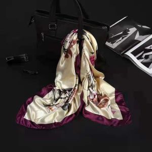 Fashion Kerchief Silk Satin Neck Scarf For Women Print Hijab Scarves Female 90*90cm Square Shawls and Wraps