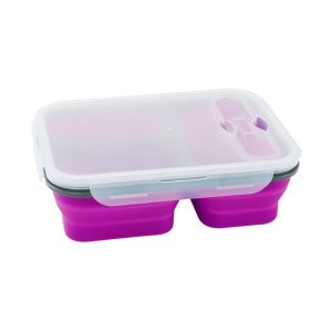 ROBERTA 1350ml Microwaveable Silicone Lunch Box Large Capacity Rectangular 3 Grids Food Storage Container Practical with Lid Foldable Lunch Box with Spork for Kitchen
