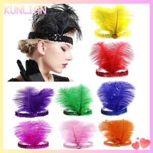 [KUNLIAN] ที่คาดผมประดับเลื่อมคริสตัลขนนกอินเดียเครื่องประดับผมแฟชั่นแบบอินเดียสำหรับปาร์ตี้วันหยุด