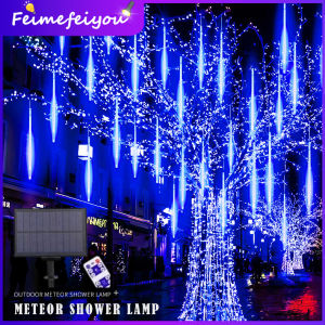 Solar Meteor Shower Rain light Outdoor Lighting 30CM/50CM upgraded 8 tubes Waterproof Decoration Falling fairy Lights with UK plug with remote control