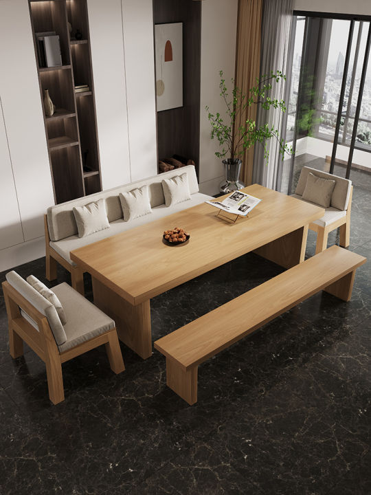 New all-solid wood dining table big board dining table household living  room card table tea table integrated bench sofa combination Lazada PH