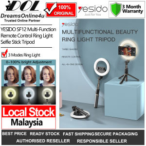 YESIDO SF12 Multi-functional Bluetooth Remote Control Portable Selfie Stick Beauty Ring Light Retractable Tripod Stand 80cm