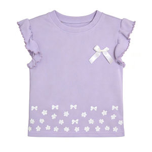 Cute Coquette Ribbon Blouse Korean Fashion Trendy Lace Ruffle Hem 2-10 Years Old T-shirt for Kids Girls