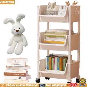 Rolling Plastic Storage Cart with Wheels for Kitchen Living Room and Office Durable Mobile Organizer