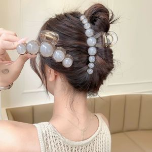 MUMU Retro Beaded Hair Claw Gradient Beaded Daily Styling Tool Geometric Hair Clip Elegant Ponytail Holder Hair Clamps Womens Hair Accessories